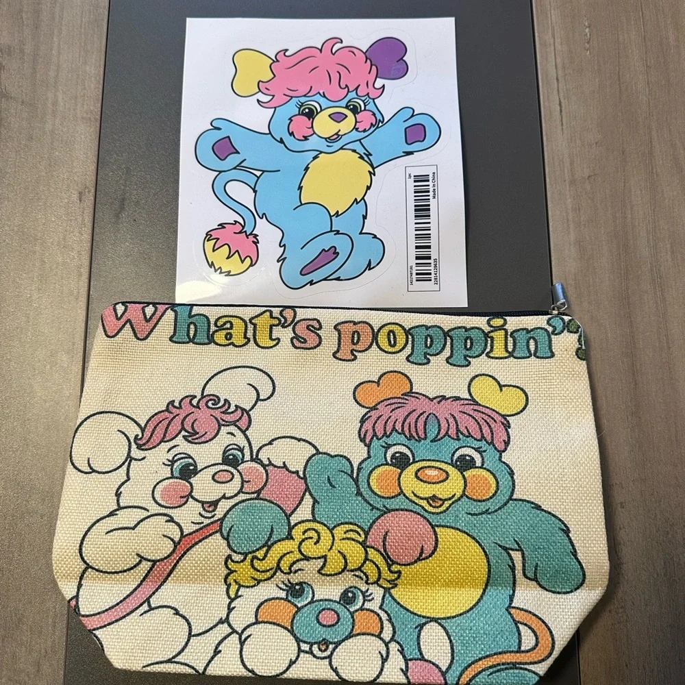 Popples cosmetic bag and sticker‎ new 80’s Retro